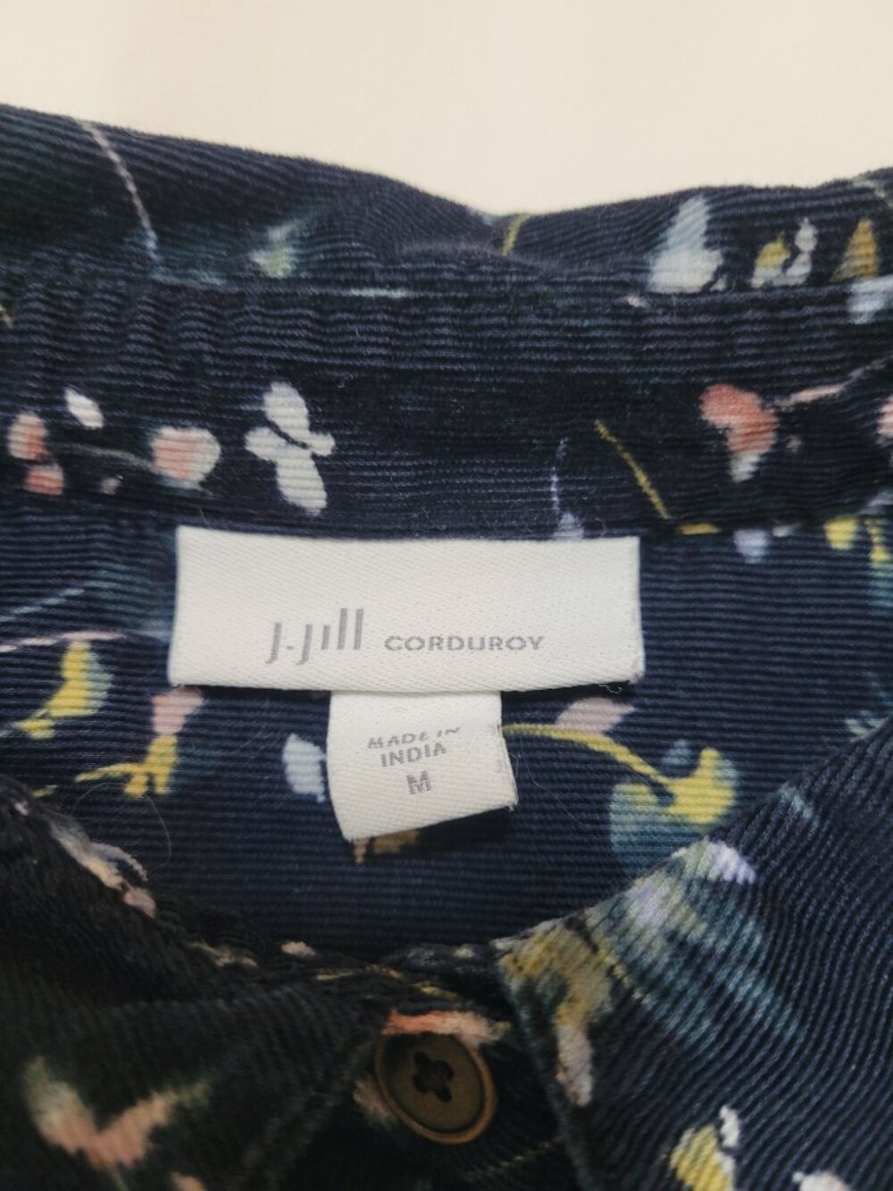 J. Jill Navy Blue Floral Corduroy Button Down Blouse Top Medium Coastal Grandma - Picture 4 of 10